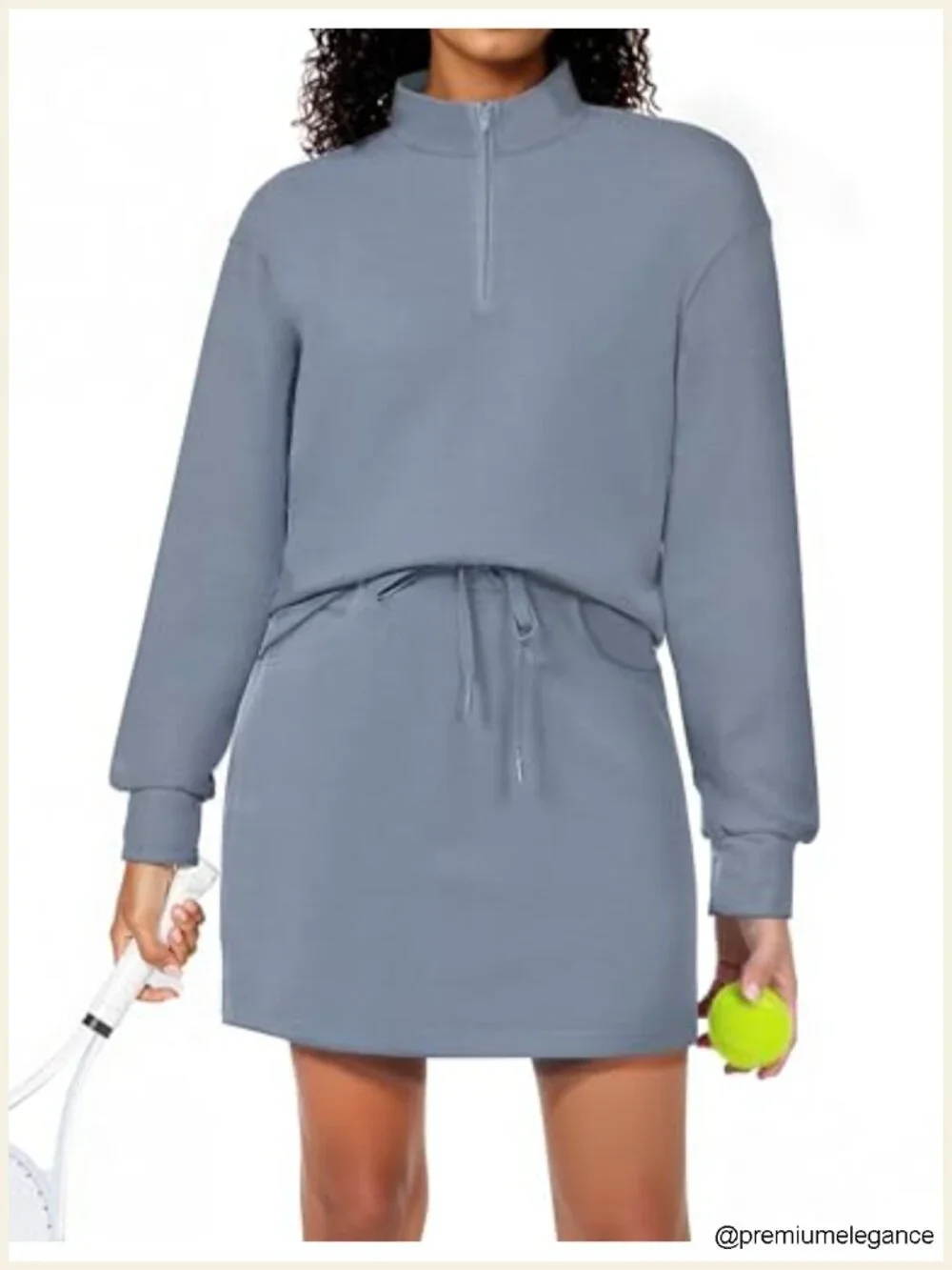 Women's Tennis Skirt & Quarter Zip Sweatshirt Matching Set with Pockets